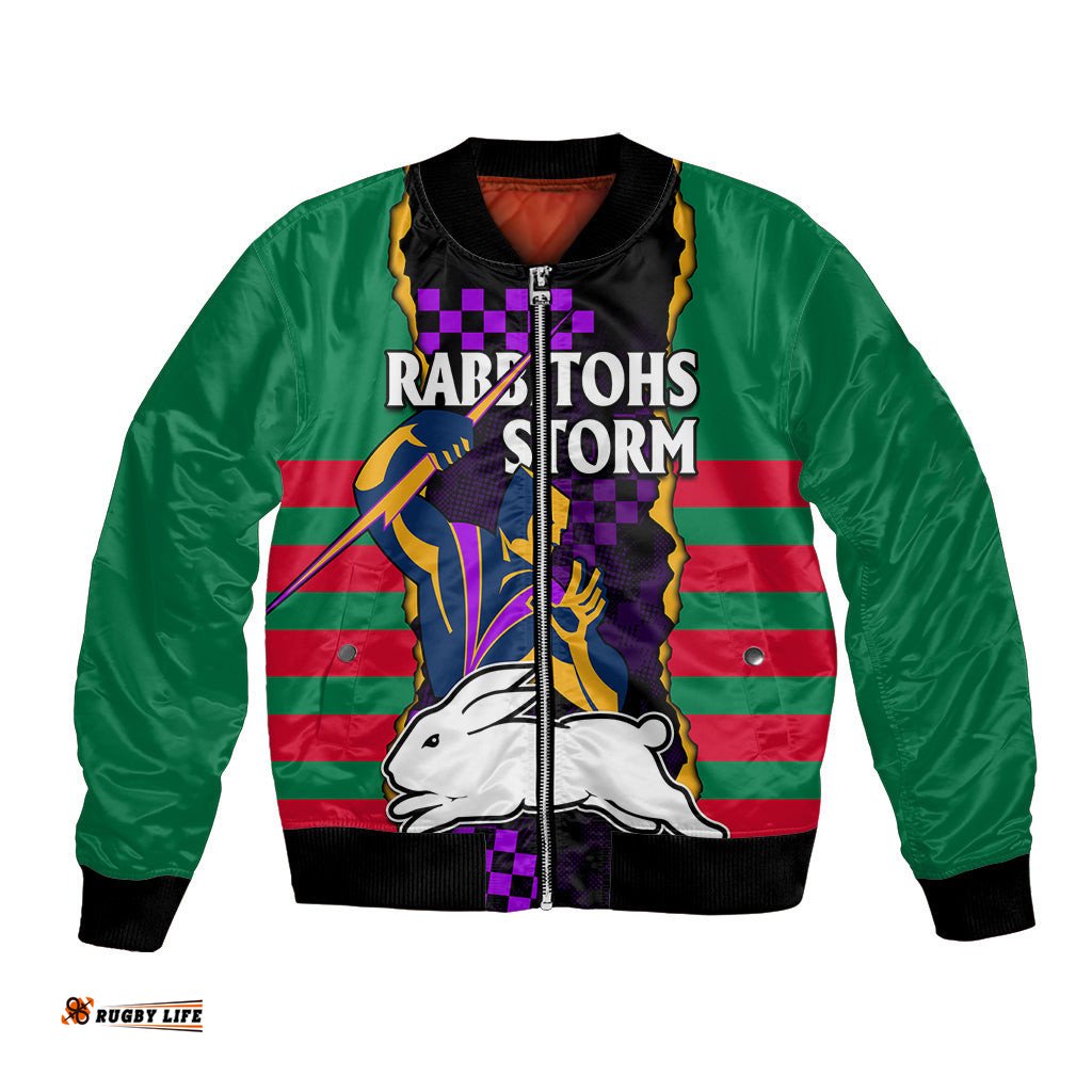 Custom Text And Number NRL Combine Rabbitohs and Storm Bomber Jacket