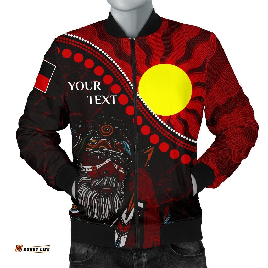 Custom Aboriginal Men's Bomber Jacket - Indigenous People And Sun