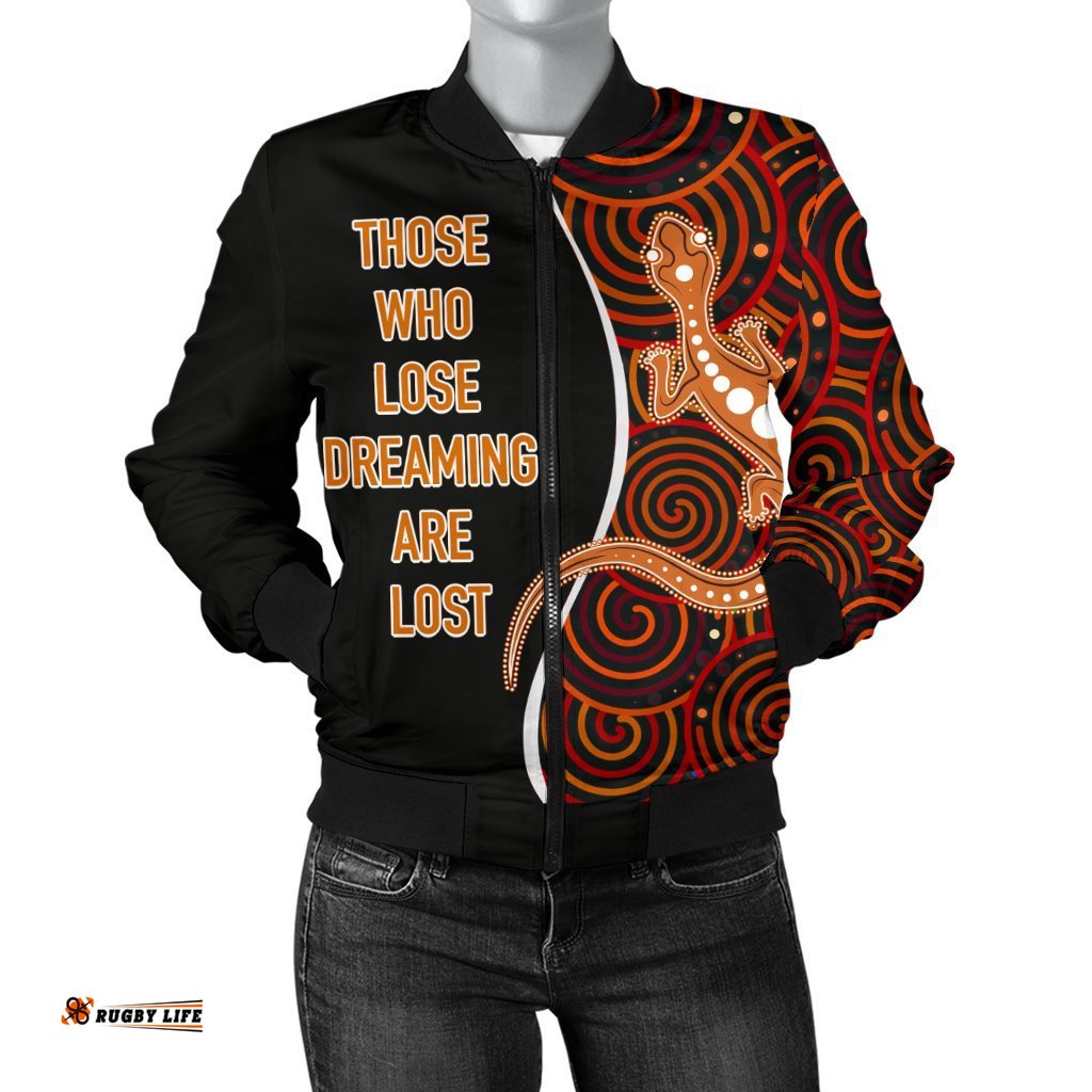 Aboriginal Personalised Women's Bomber Jacket - Indigenous Lizard Dreaming