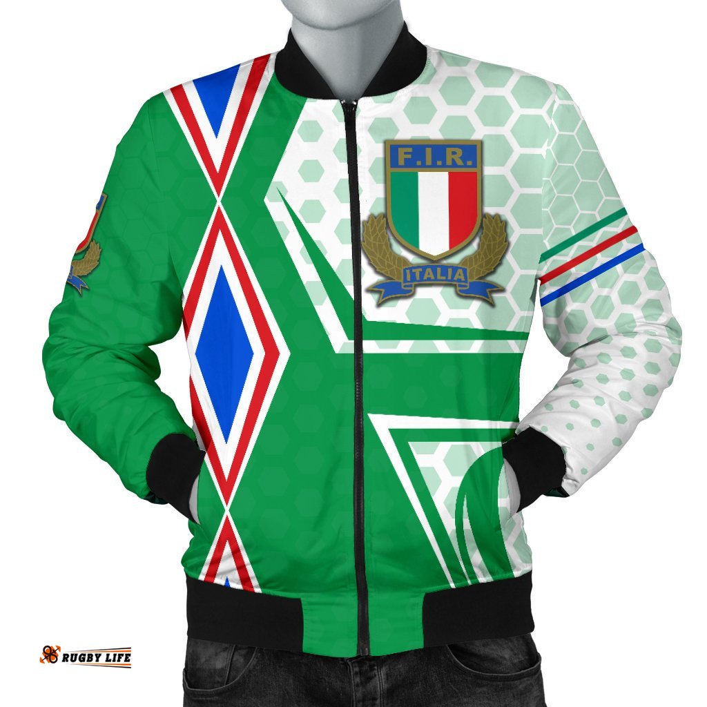 Italy Rugby Men's Bomber Jacket Gli Azzurri Vibes - Green