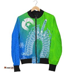 Torres Strait Islander Men's Bomber Jacket - Dhari Mask Ocean Style