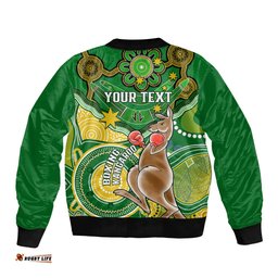 Personalised Australia Boxing Kangaroo Bomber Jacket Aussie Indigenous Art Mix National Color