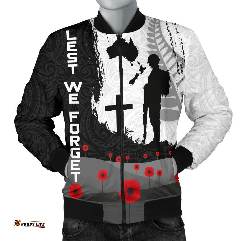 Anzac Day Men Bomber Jacket, New Zealand Australia Lest We Forget