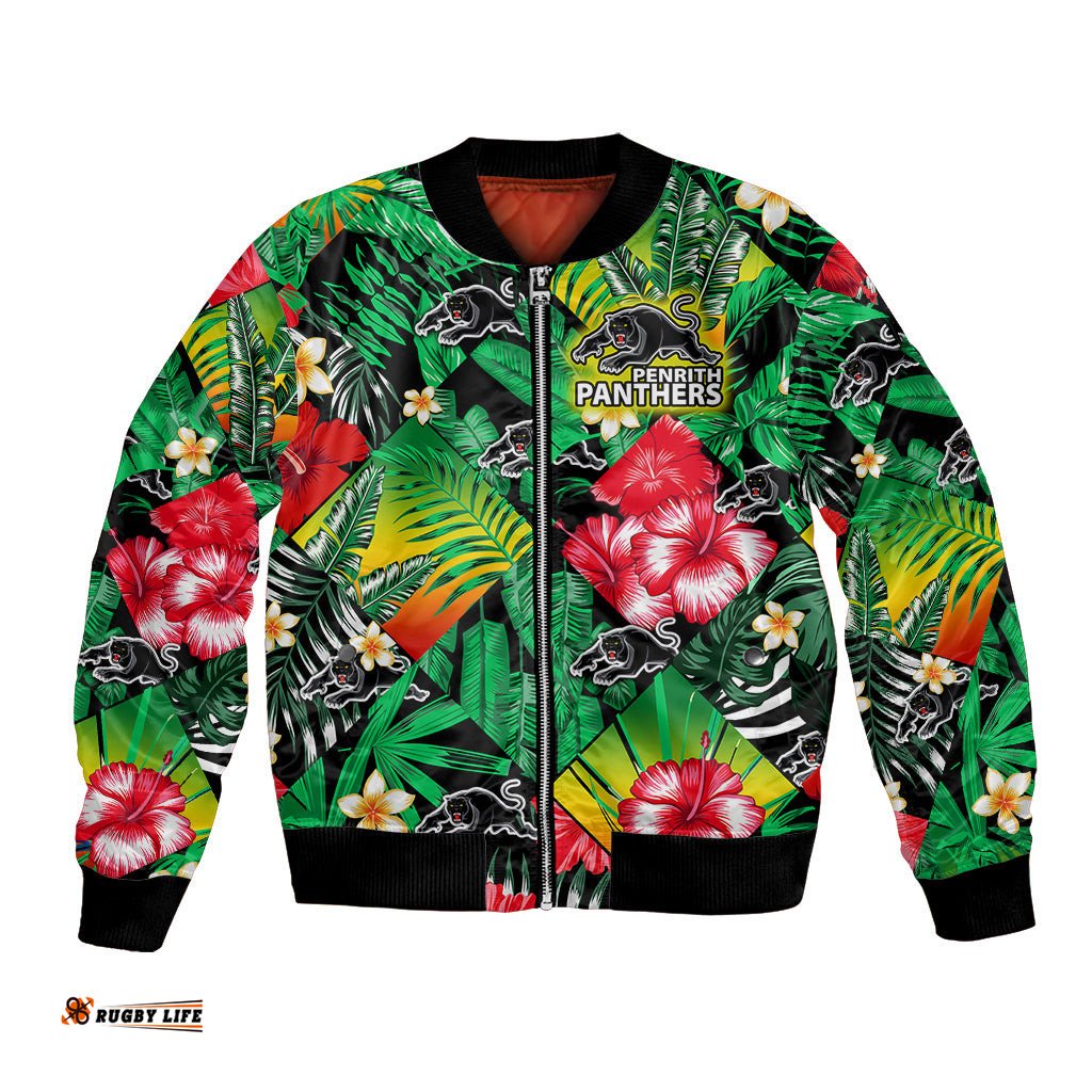 Panthers Rugby Bomber Jacket Fashion Tropical Jungle Flowers