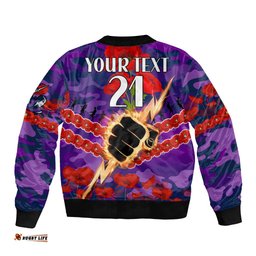 Custom Text And Number Storm Rugby ANZAC Bomber Jacket Lest We Forget