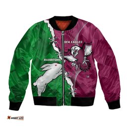 Personalised Rabbitohs And Eagles Rugby Bomber Jacket NRL 2024 Dynamic Together
