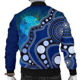 Custom Text Aboriginal Men's Bomber Jacket - Australia Indigenous Flag Circle Dot Painting Art Blue