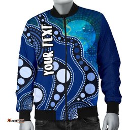 Custom Text Aboriginal Men's Bomber Jacket - Australia Indigenous Flag Circle Dot Painting Art Blue