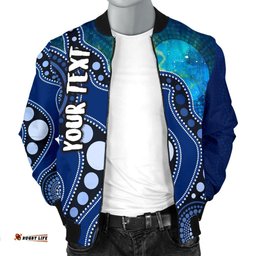 Custom Text Aboriginal Men's Bomber Jacket - Australia Indigenous Flag Circle Dot Painting Art Blue
