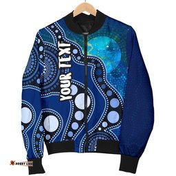 Custom Text Aboriginal Men's Bomber Jacket - Australia Indigenous Flag Circle Dot Painting Art Blue