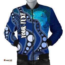 Custom Text Aboriginal Men's Bomber Jacket - Australia Indigenous Flag Circle Dot Painting Art Blue