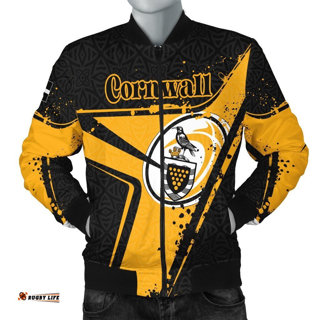 Custom Text Cornwall Rugby Personalised Men's Bomber Jacket - Cornish Rugby