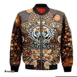 Custom Personalised Wests Tigers Rugby Bomber Jacket Boomerang Indigenous Dots