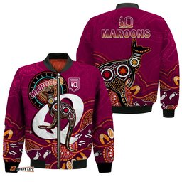 Maroons Rugby Bomber Jacket Queensland Kangaroo Aboriginal Dot Paintings