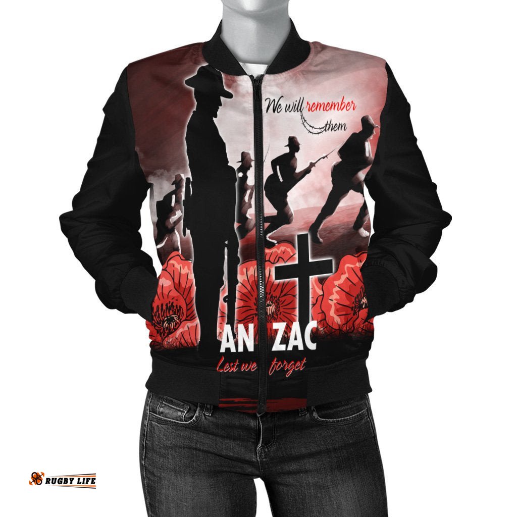 Anzac Day Women's Bomber Jacket - We Will Remember Them Special Version