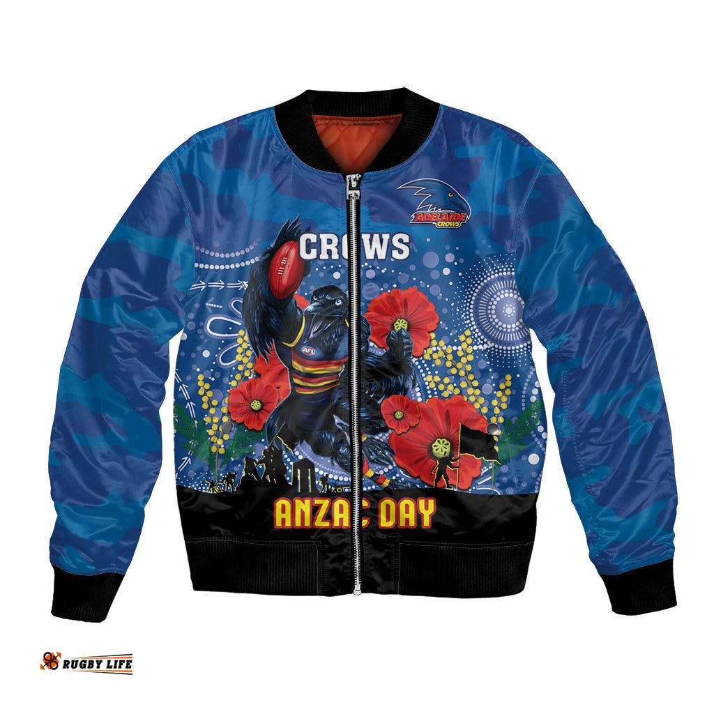 Custom Crows Football ANZAC Bomber Jacket Gallipoli Camouflage With Poppies