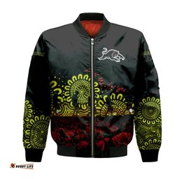 Penrith Panthers Bomber Jacket Personalized Aboriginal Rugby Anzac Day Poppy With Soldiers - NRL