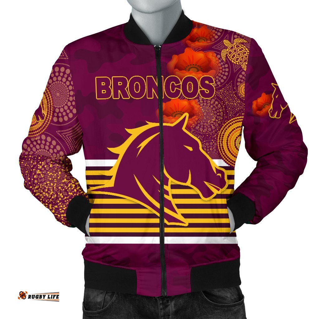 Brisbane Broncos Men's Bomber Jacket Anzac Day Indigenous