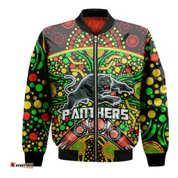 Custom Personalised Panthers Rugby Bomber Jacket Boomerang Indigenous Dots