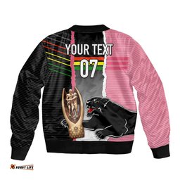Personalised Panther Rugby NRL Premiers Bomber Jacket Panther Pride Black & Pink Sporty Vibe
