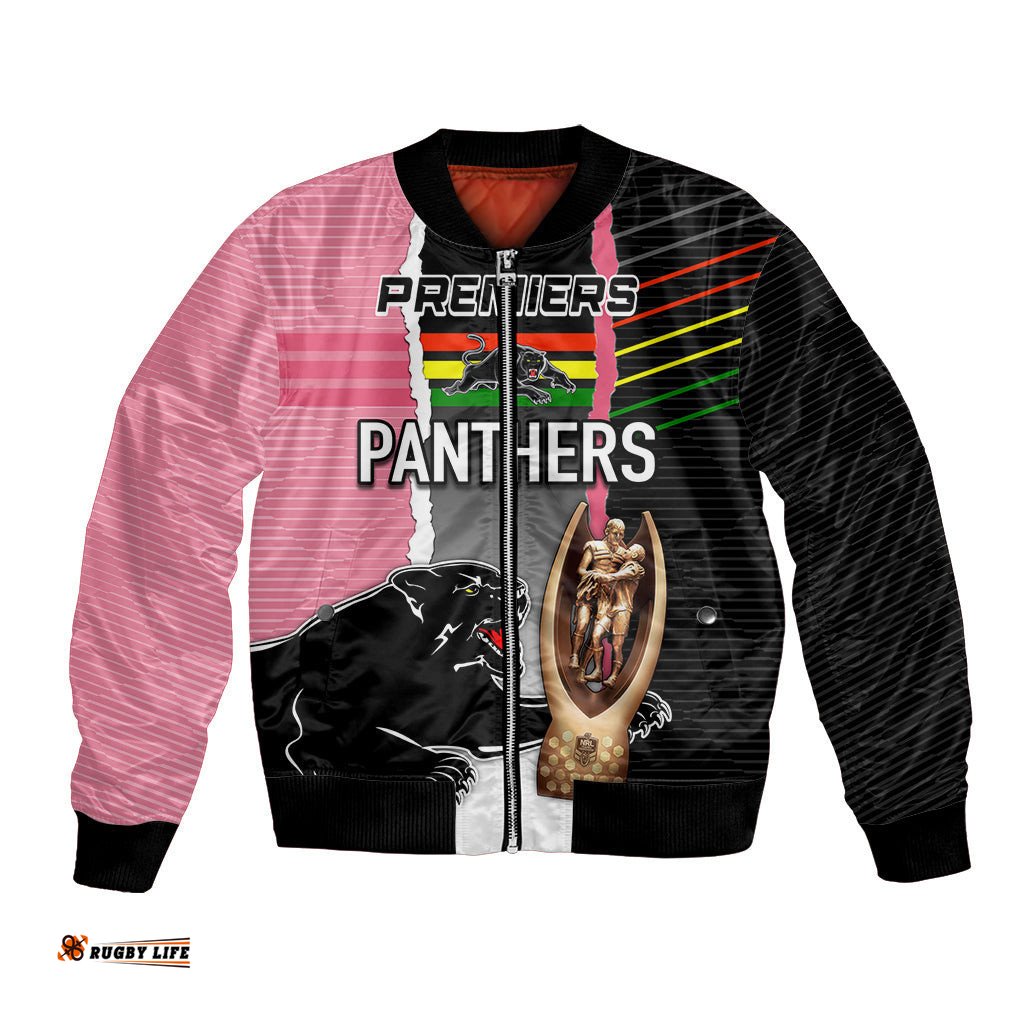 Personalised Panther Rugby NRL Premiers Bomber Jacket Panther Pride Black & Pink Sporty Vibe