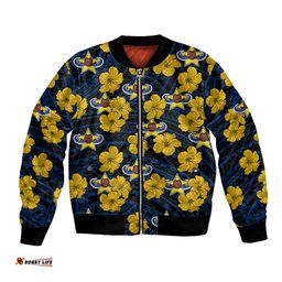 Custom Text And Number Cowboys Rugby Bomber Jacket Polynesian Style With Hibiscus