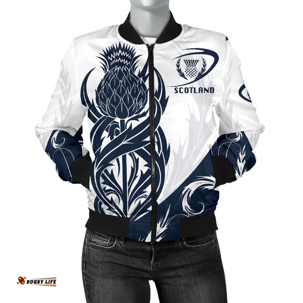 Scottish Rugby Women's Bomber Jacket Thistle Vibes - White