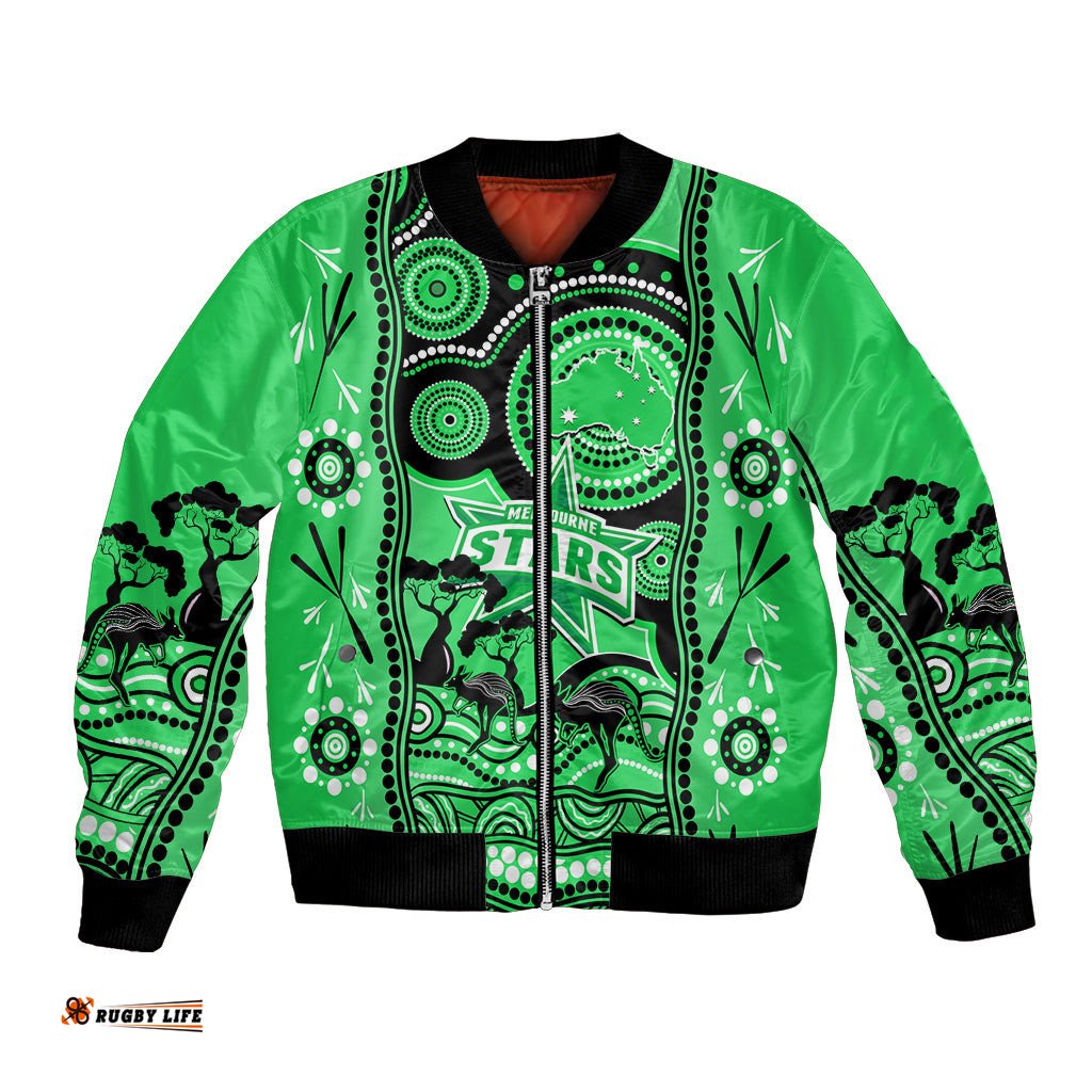 Melbourne Stars Cricket Bomber Jacket Happy Australia Day Aboriginal Art