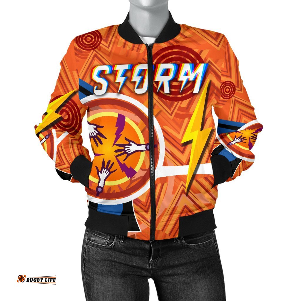 Melbourne Storm Bomber Jacket Simple Indigenous For Women - Orange