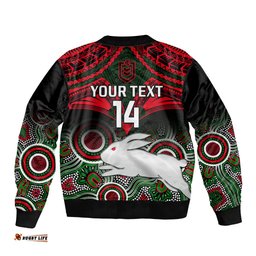 Personalised Rabbitohs Rugby Bomber Jacket Souths 1908 Aboriginal Mix Polynesian Pattern