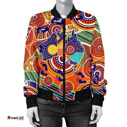 Aboriginal Bomber Jacket - Australian Map Dot Painting - Women