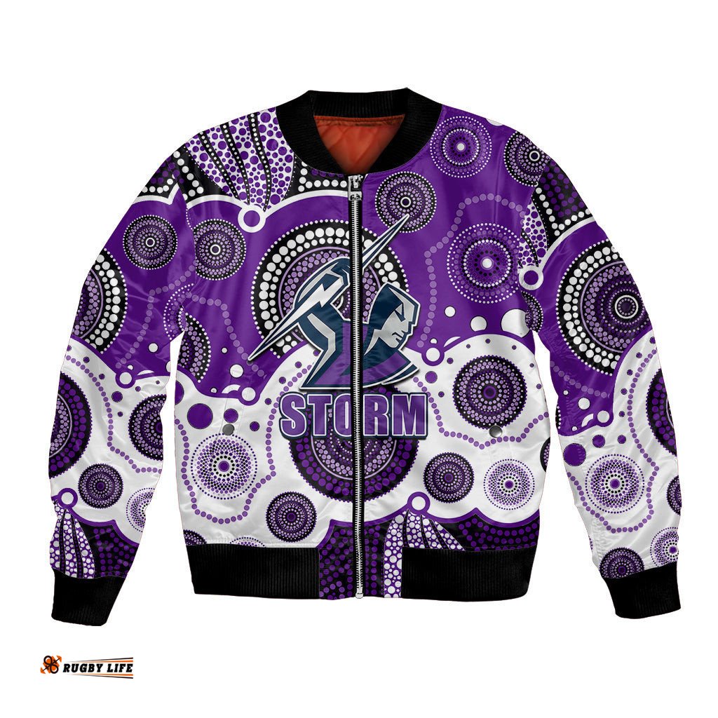 Custom Personalised And Number STORM NRL Bomber Jacket Aboriginal Patterns