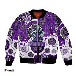 Custom Personalised And Number STORM NRL Bomber Jacket Aboriginal Patterns