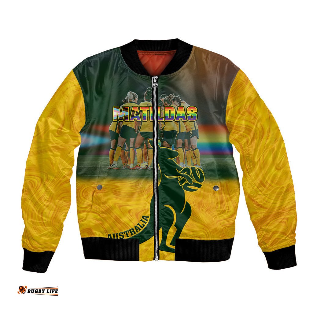 Custom Matildas Pride Bomber Jacket LGBT Kangaroo Australian Proud
