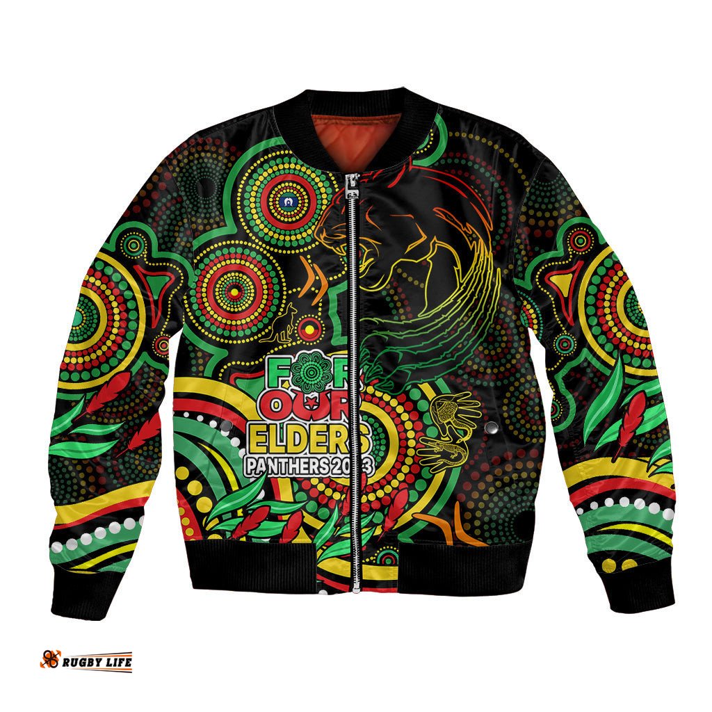 Panthers Rugby Aboriginal Art Bomber Jacket NAIDOC Indigenous Tribal