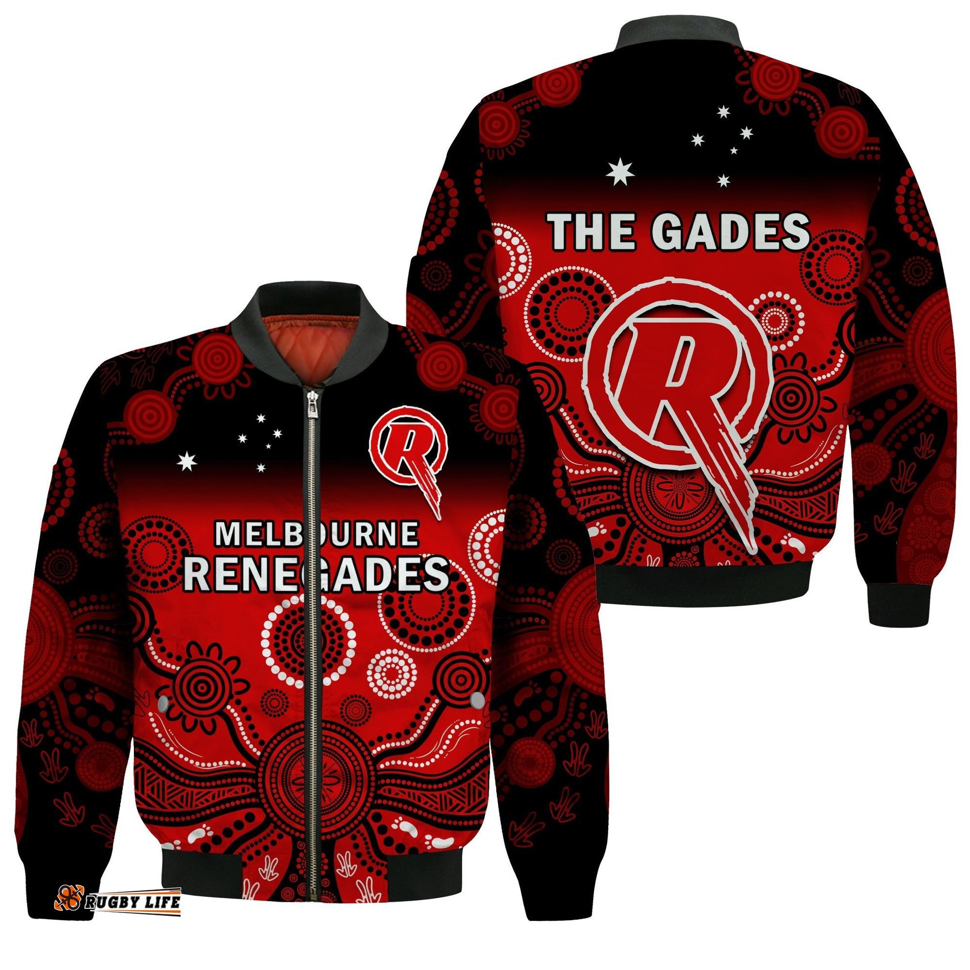 Melbourne Renegades Bomber Jacket Gradient Aboriginal Dot Painting