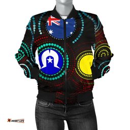 Women's Bomber Jackets - Aborigibal Dot Painting & Flag