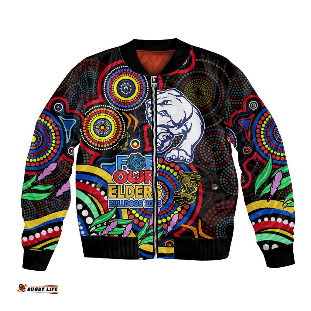 Bulldogs Football Aboriginal Art Bomber Jacket NAIDOC Indigenous Tribal