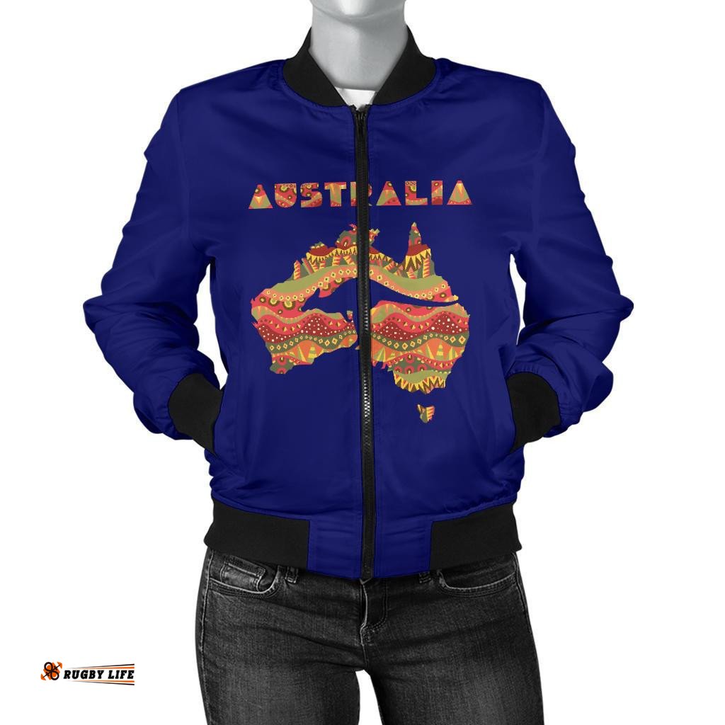 Bomber Jacket - Australia Map Jacket Kangaroo Aboriginal - Women