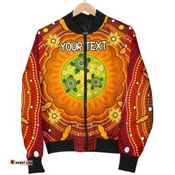 Custom Text Aboriginal Men's Bomber Jacket - Turtle Circle Dot Painting Art