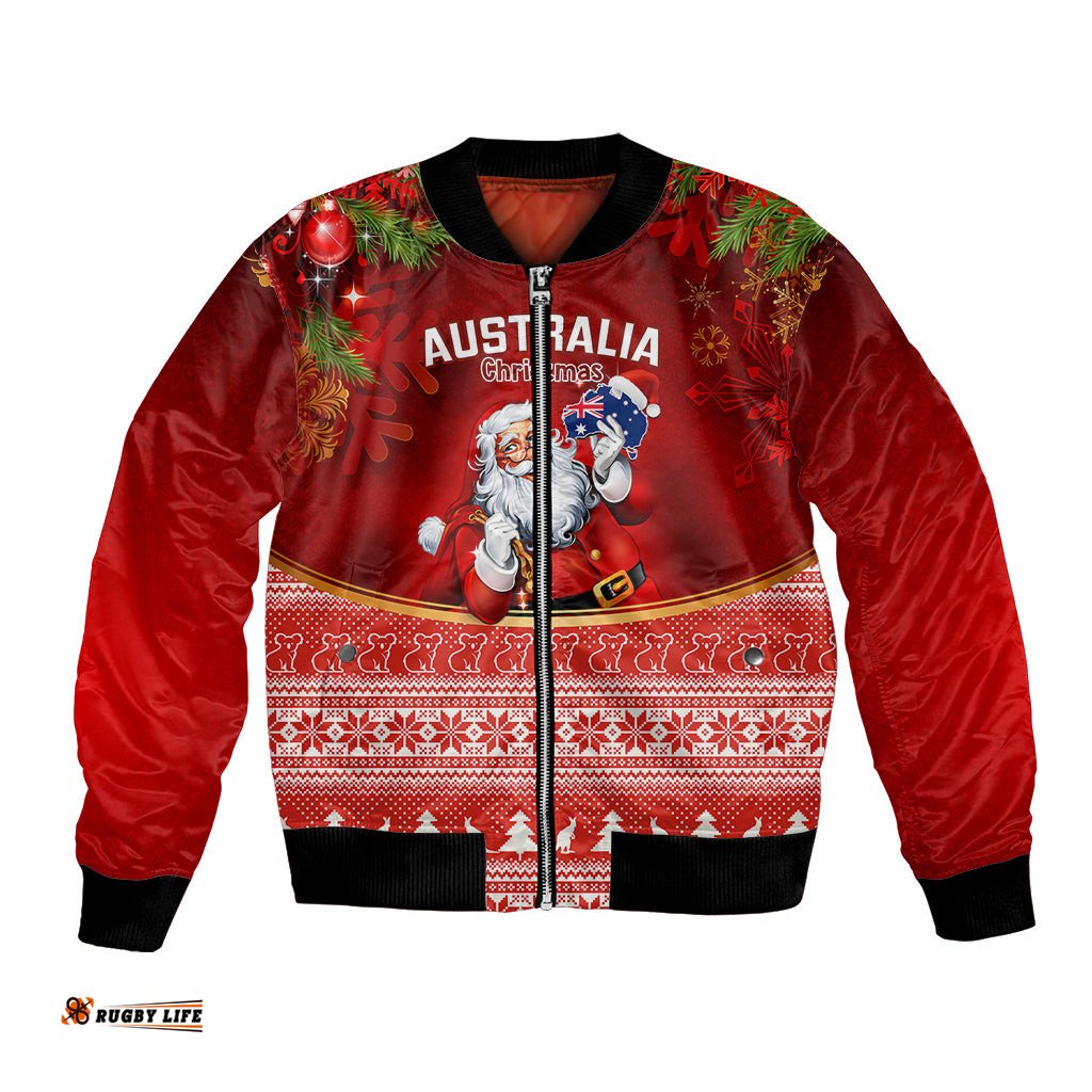 Personalised Australia Christmas Bomber Jacket Xmas In July Happy Santa Claus With Map Red Style