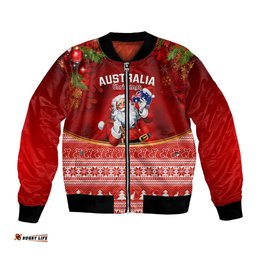 Personalised Australia Christmas Bomber Jacket Xmas In July Happy Santa Claus With Map Red Style