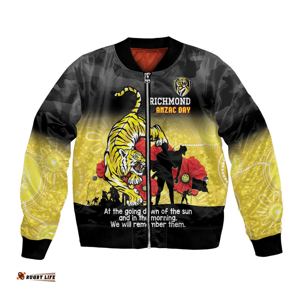 Custom Richmond Football ANZAC Bomber Jacket Gallipoli Camouflage With Poppies