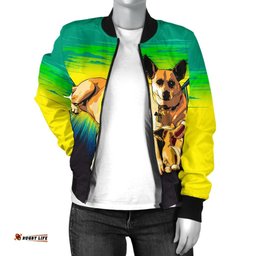 Custom Women's Bomber Jacket - Illustrated Dog