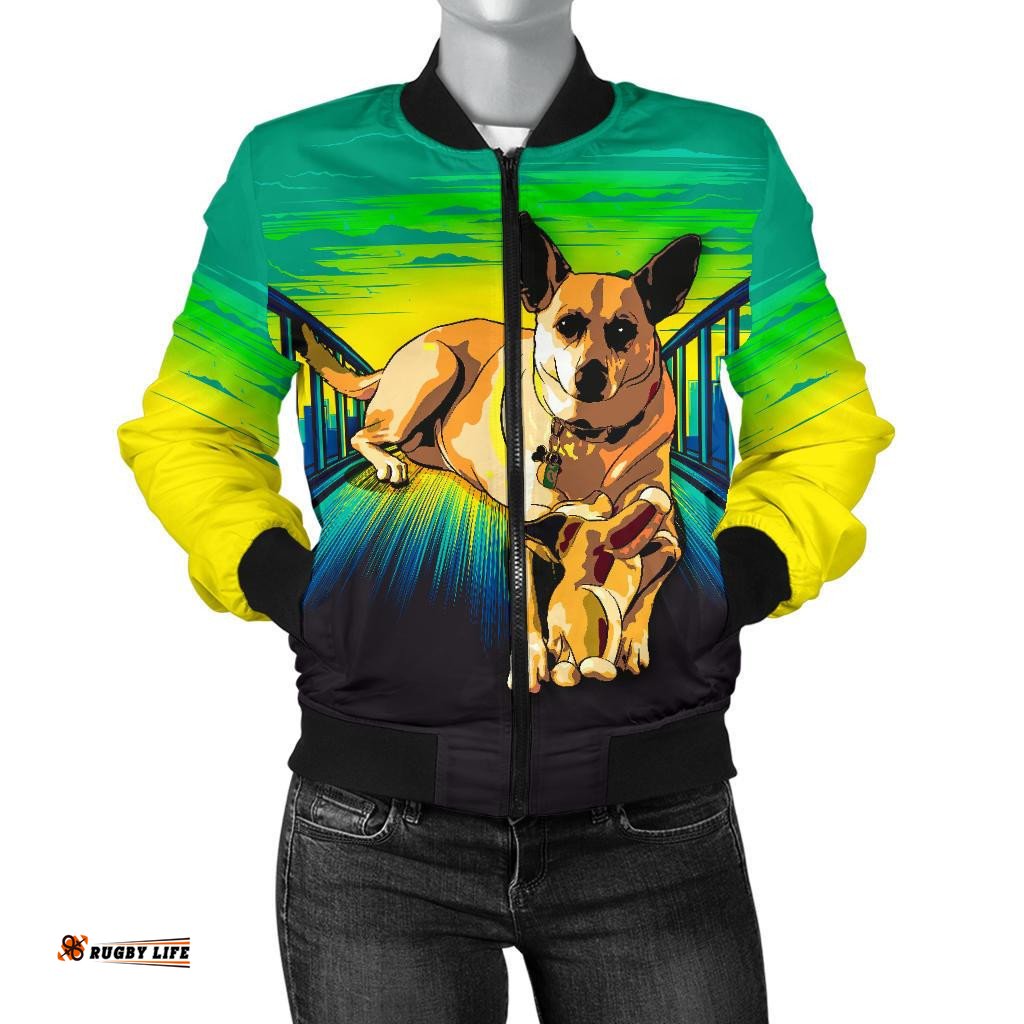 Custom Women's Bomber Jacket - Illustrated Dog