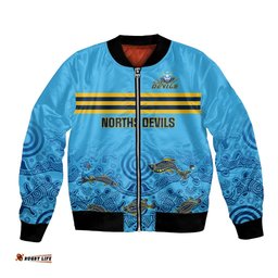 Personalised Australia Rugby Bomber Jacket Norths Devils Indigenous Art