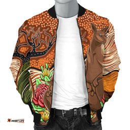 Aboriginal Men's Bomber Jacket - Kangaroo With Indigenous Tree