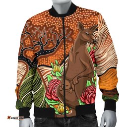 Aboriginal Men's Bomber Jacket - Kangaroo With Indigenous Tree