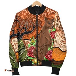 Aboriginal Men's Bomber Jacket - Kangaroo With Indigenous Tree