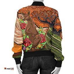 Aboriginal Women's Bomber Jacket - Kangaroo With Indigenous Tree